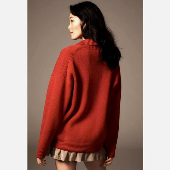Reformation Anthropologie Brooklyn Polo Sweater Organic Cotton Sweater Red XS - Picture 6 of 10